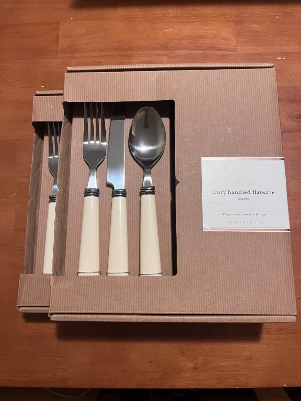 (2) Pottery Barn Ivory Handled Flatware 12 Pc Sets - Service for 4 (NIB)